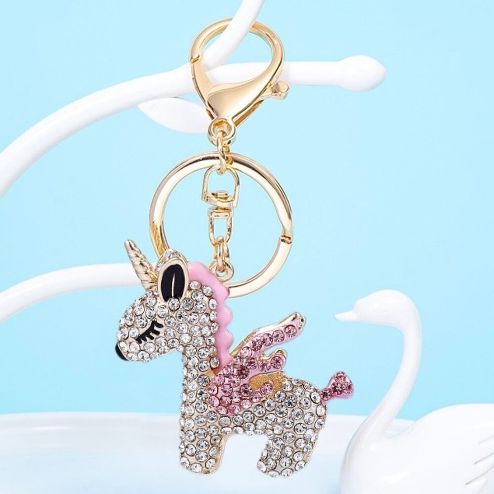 Unicorn Keychain Pink Rhinestone Unicorn Charm Bag Charm Keychain Horse Charm